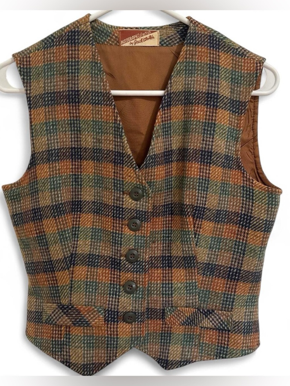 Vintage Wool Plaid Vest | Tweed Waistcoat | Size S (see measurements)